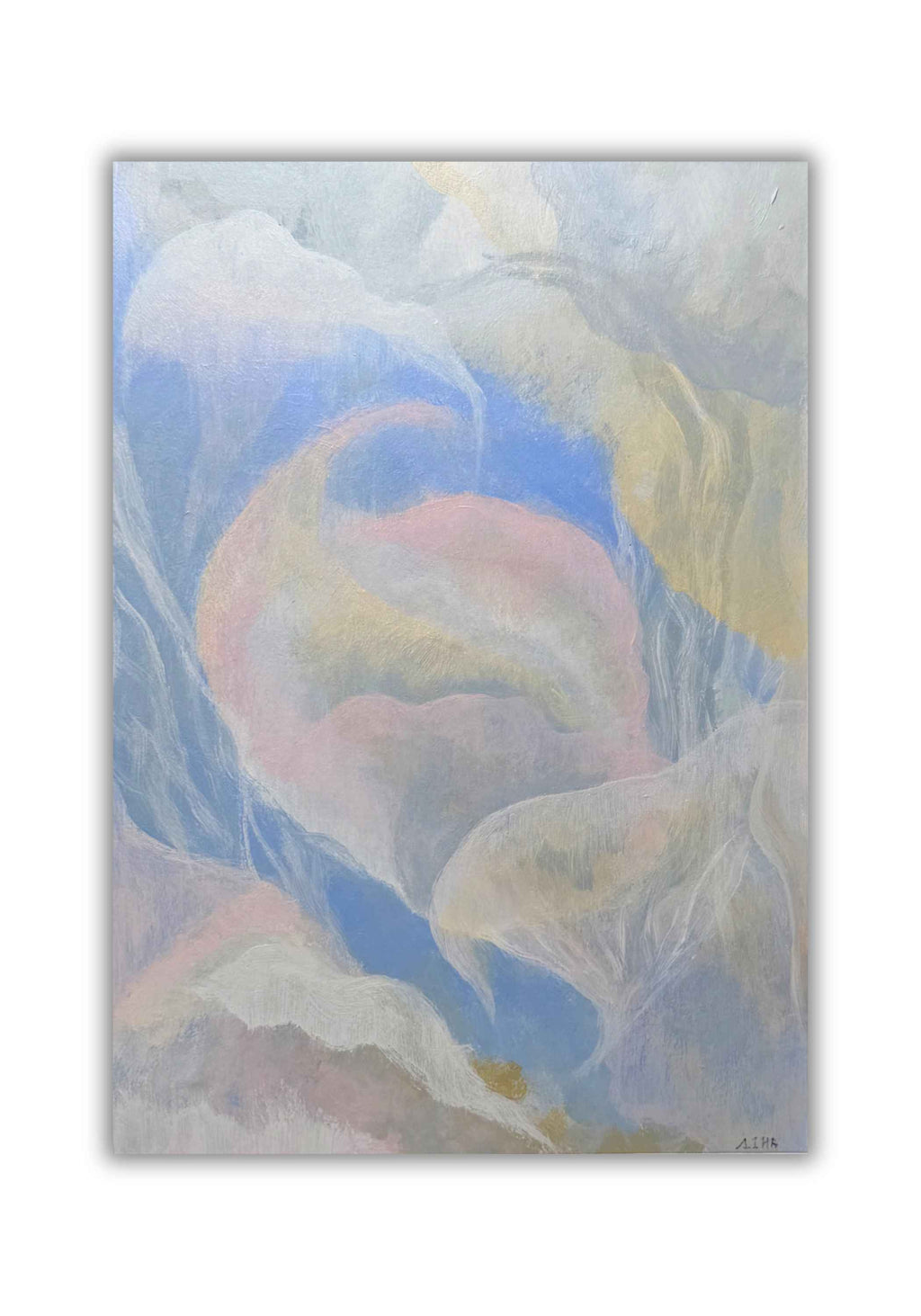 Abstract painting with soft pastel colors on a white background