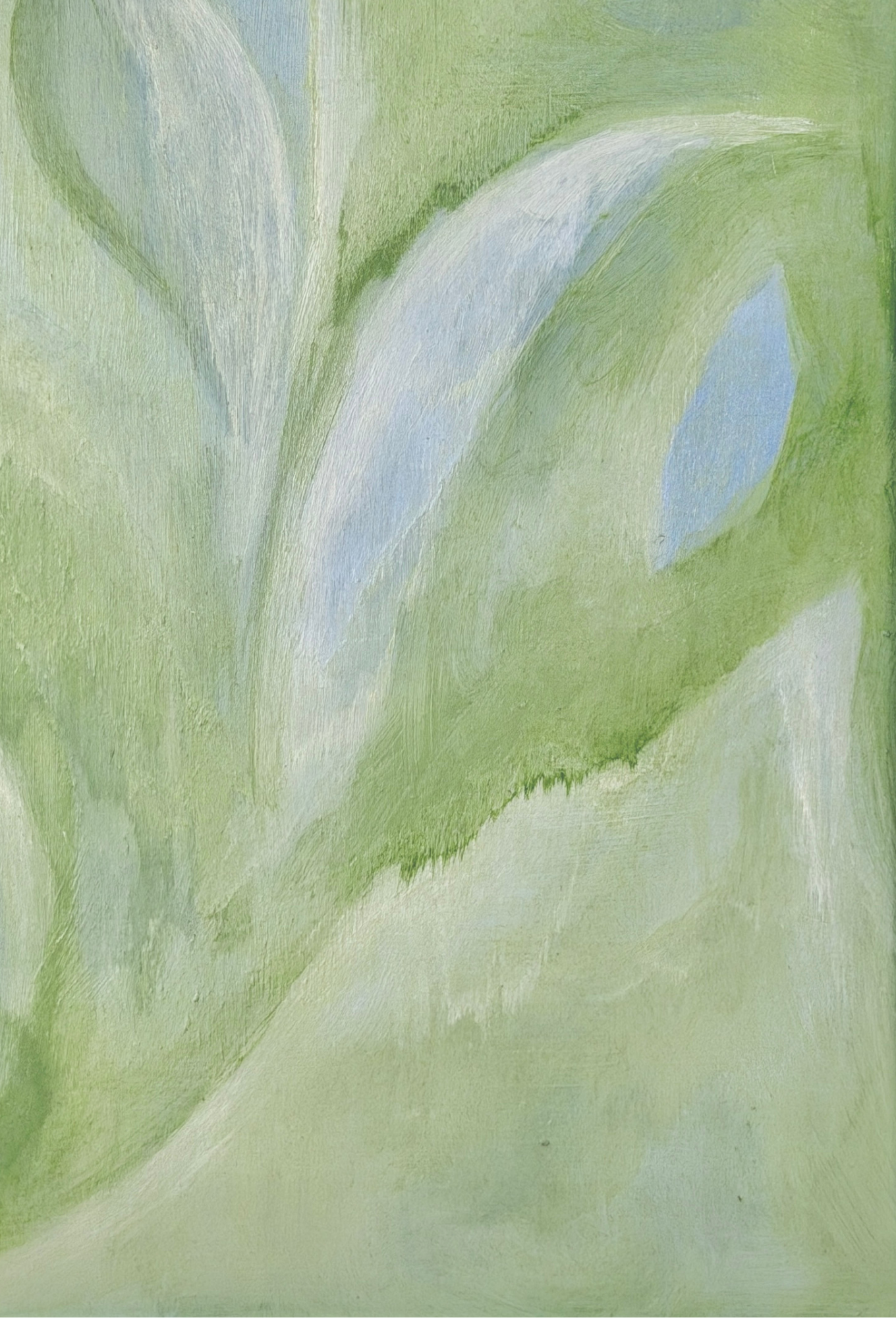 Abstract green and blue painting with wavy patterns