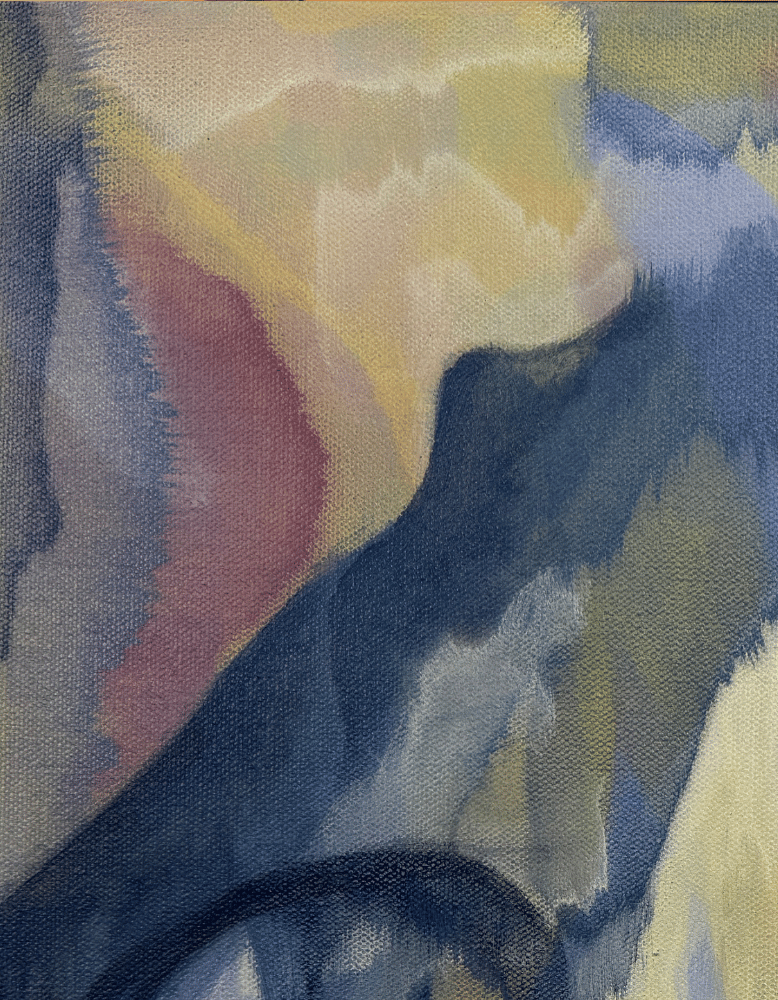 Abstract art with a mix of blue, yellow, and purple colors.