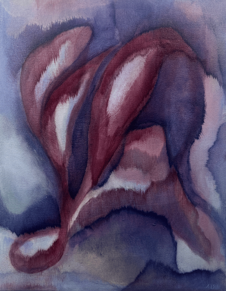 Abstract art with swirling colors in shades of purple, pink, and white.