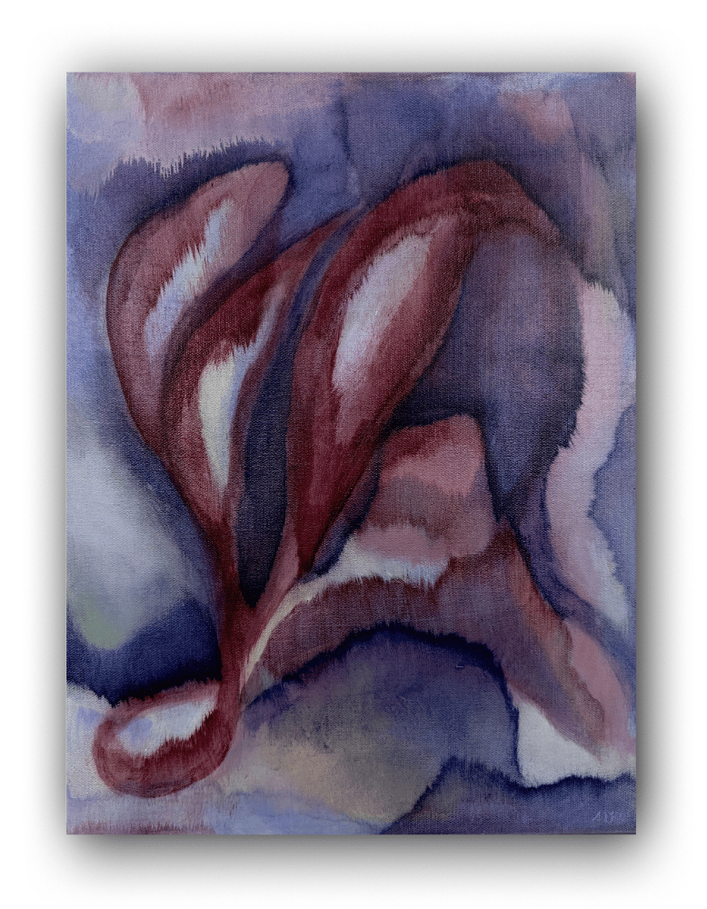 Abstract painting with swirling colors on a white background