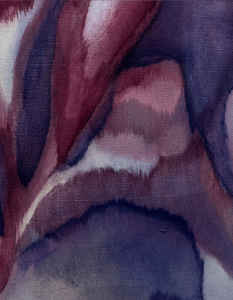 Close-up of fabric with purple and pink abstract pattern