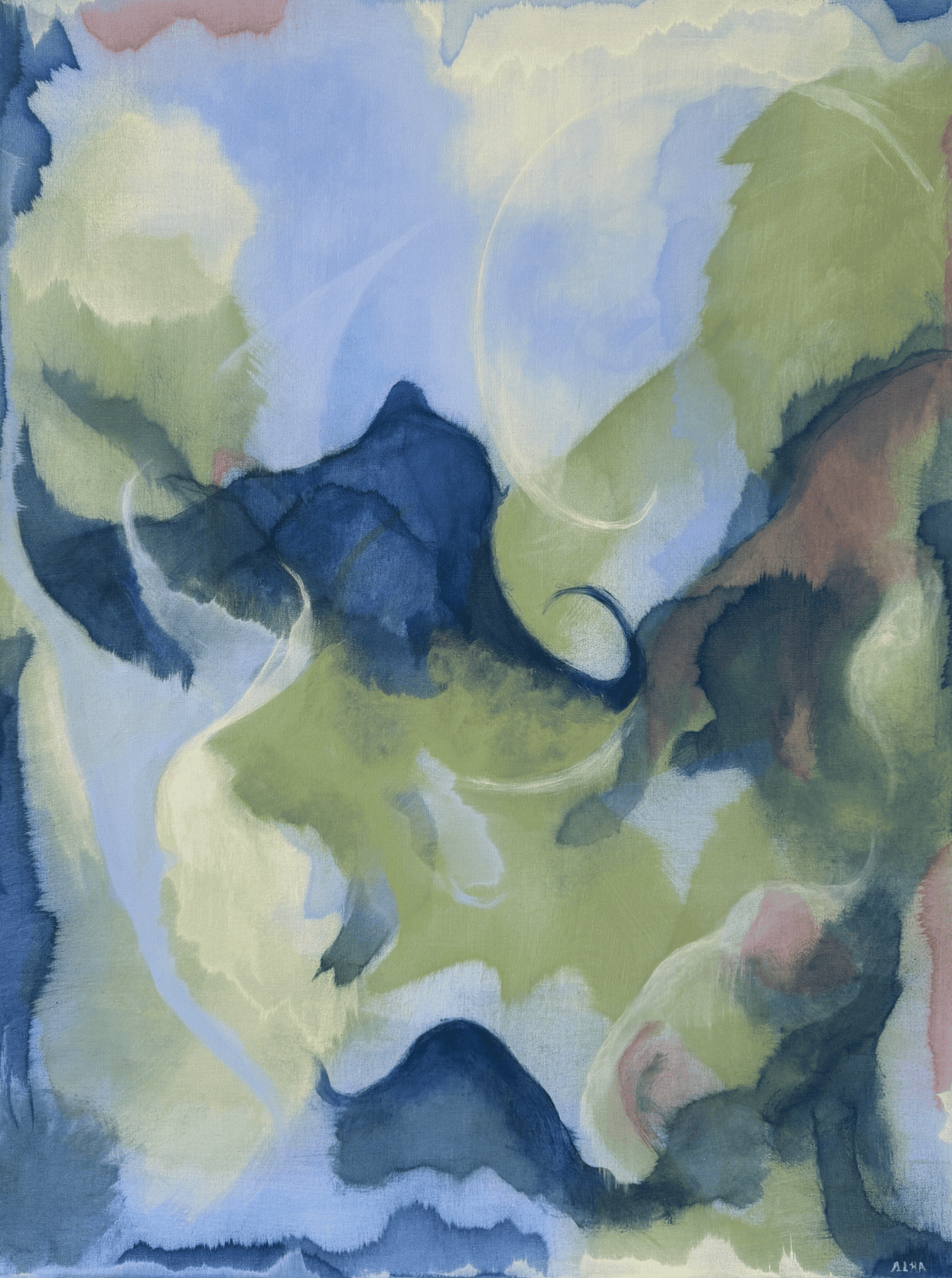 Abstract Painting with greens and blues