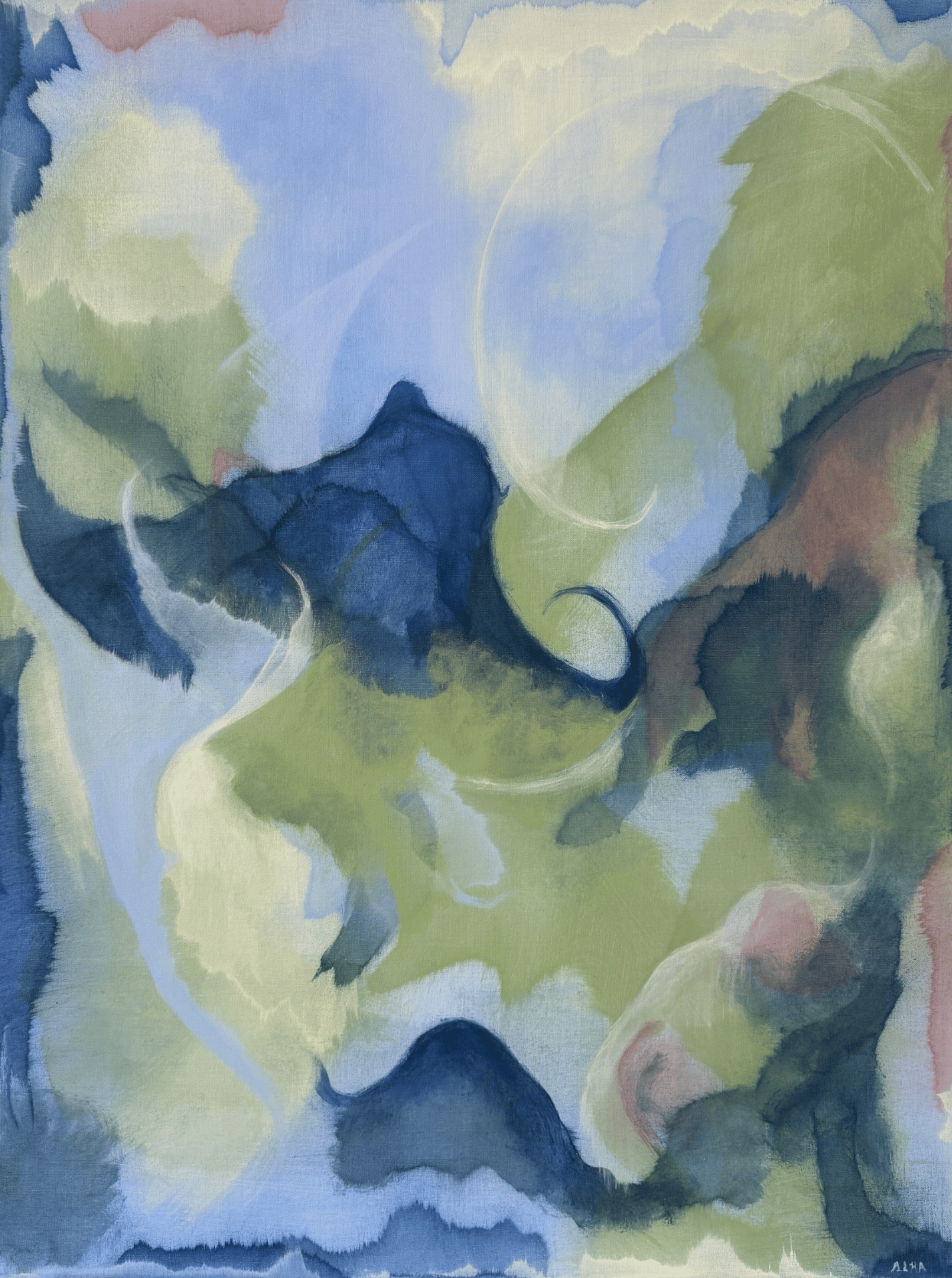 Abstract Painting with greens and blues