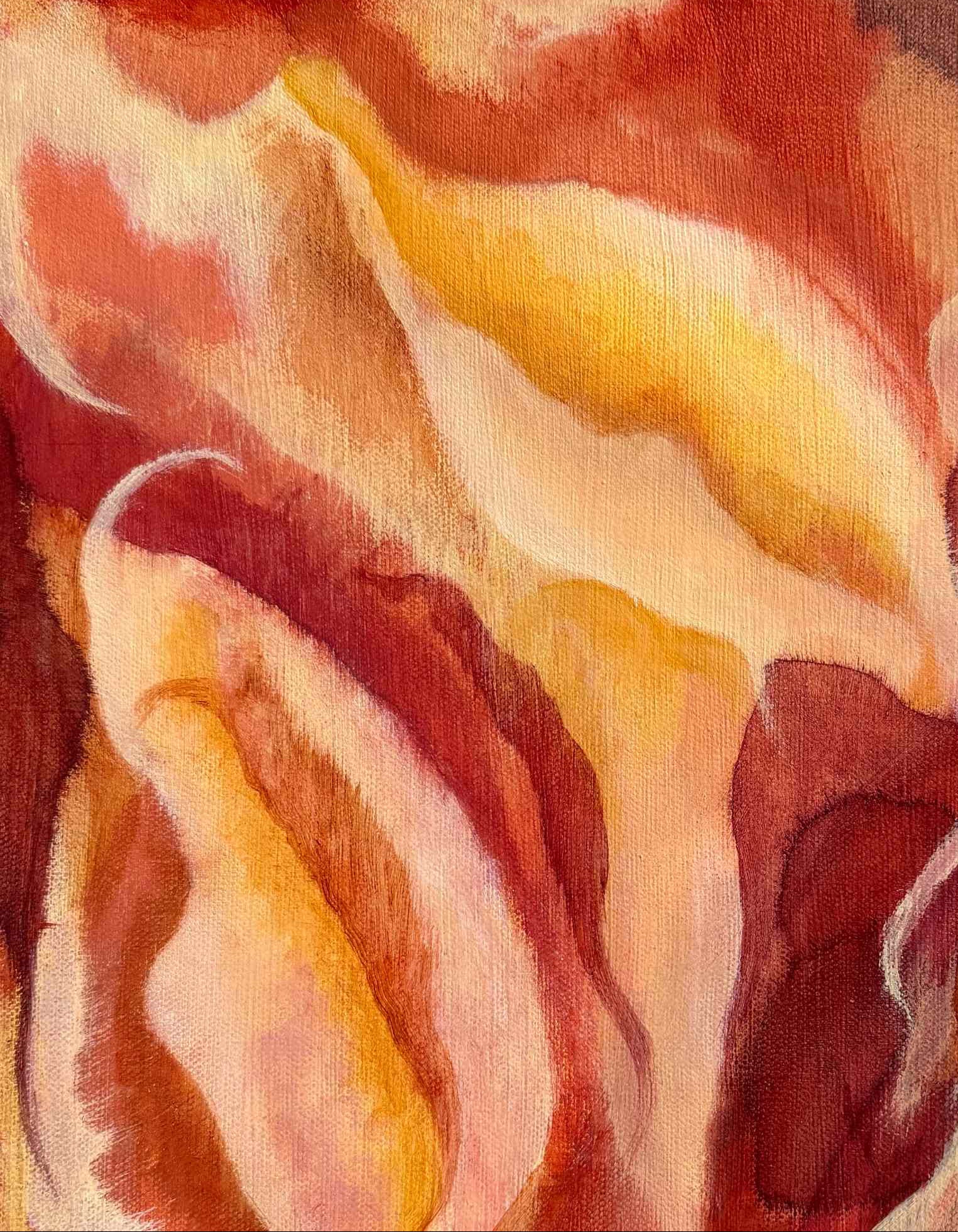 Abstract painting with warm colors on a textured surface