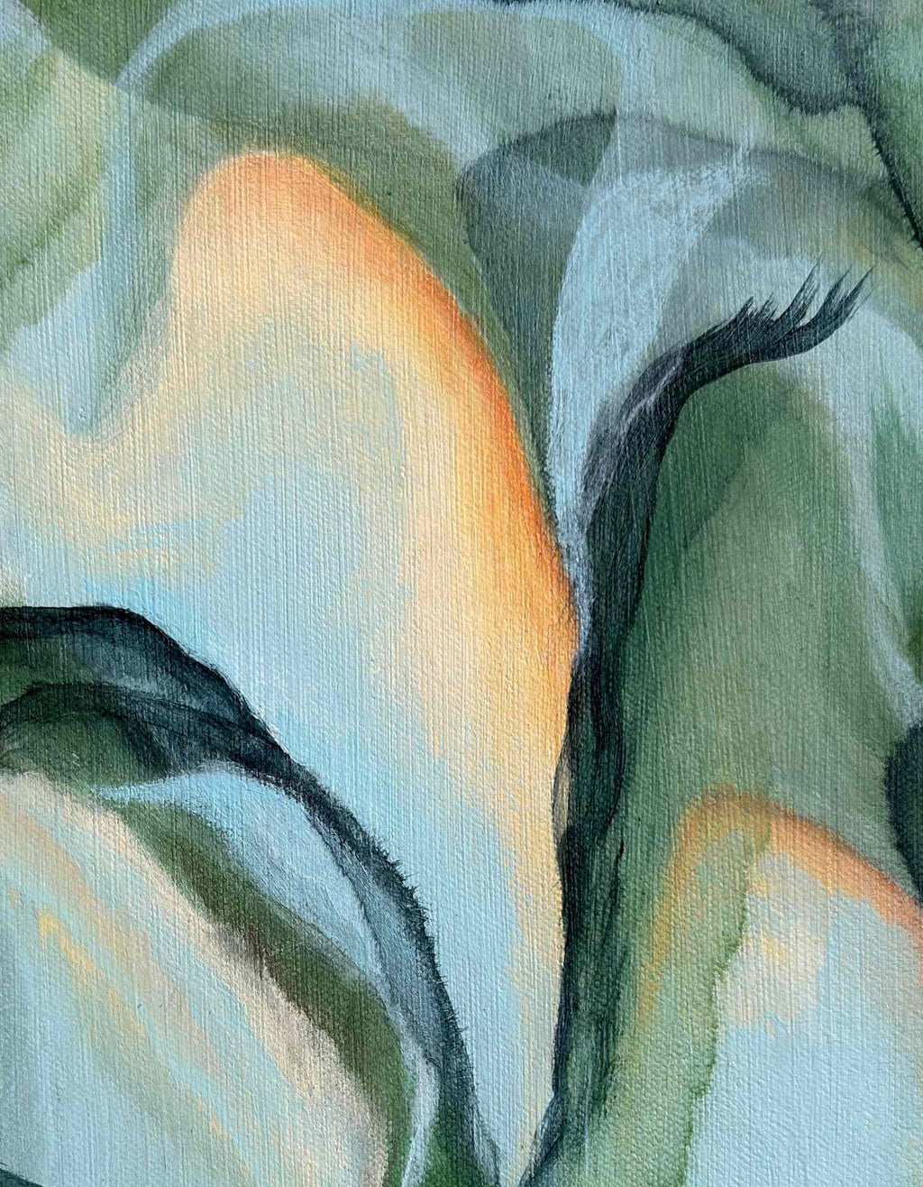 Abstract painting with soft, blended colors on a textured surface