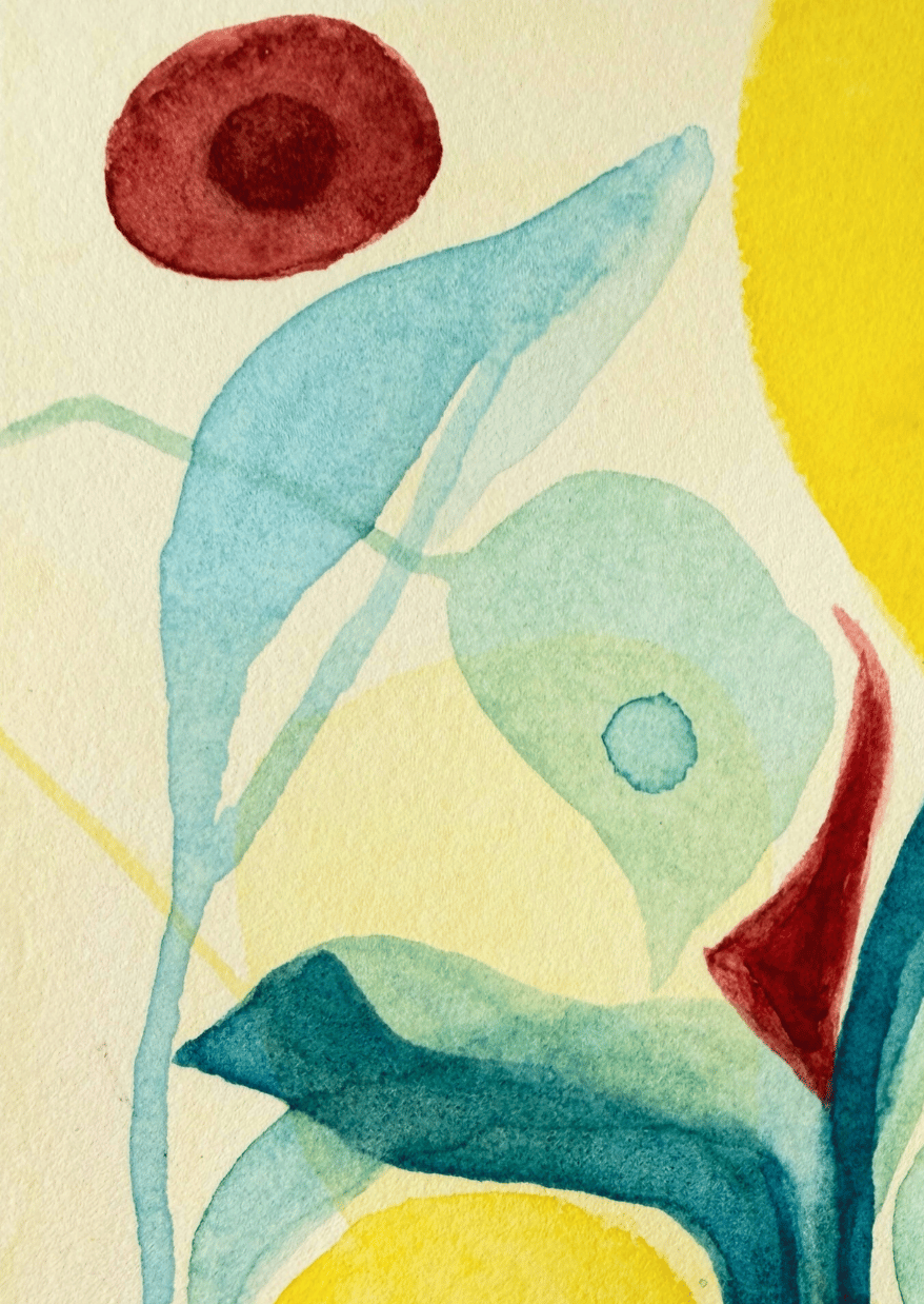 Abstract art with colorful shapes on a textured beige background