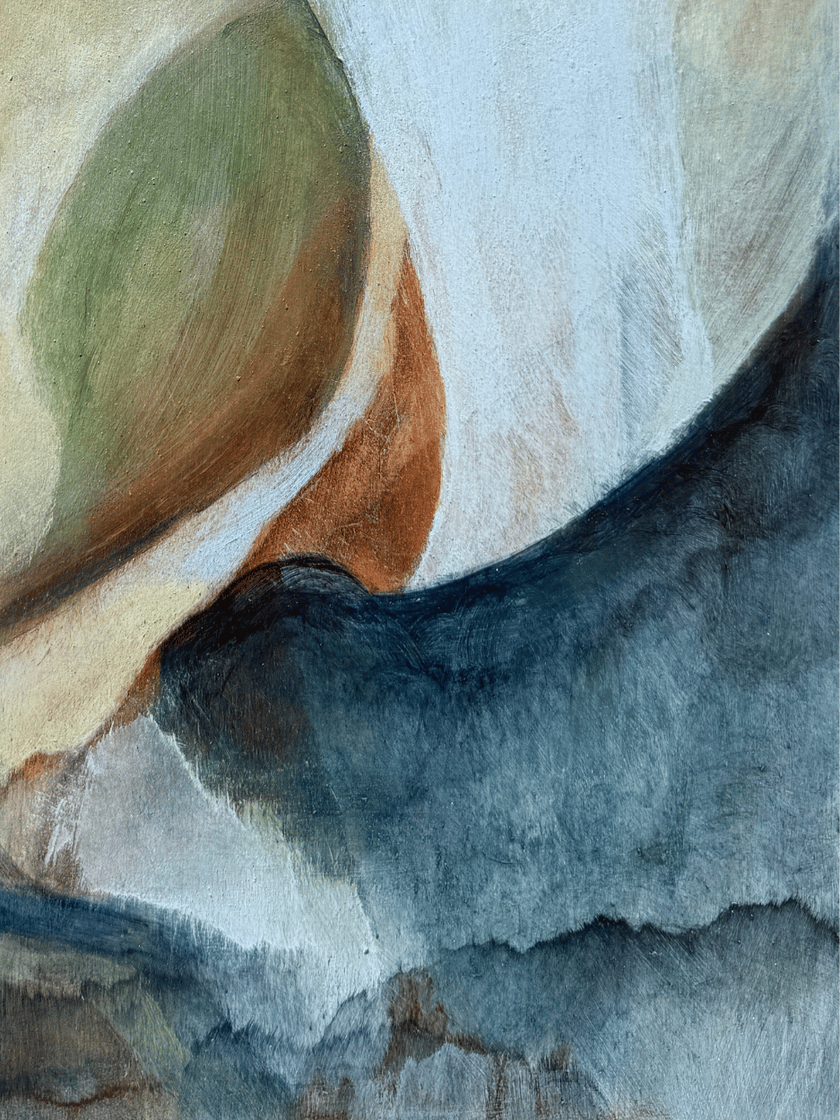 Abstract watercolor painting with earthy tones on a textured surface