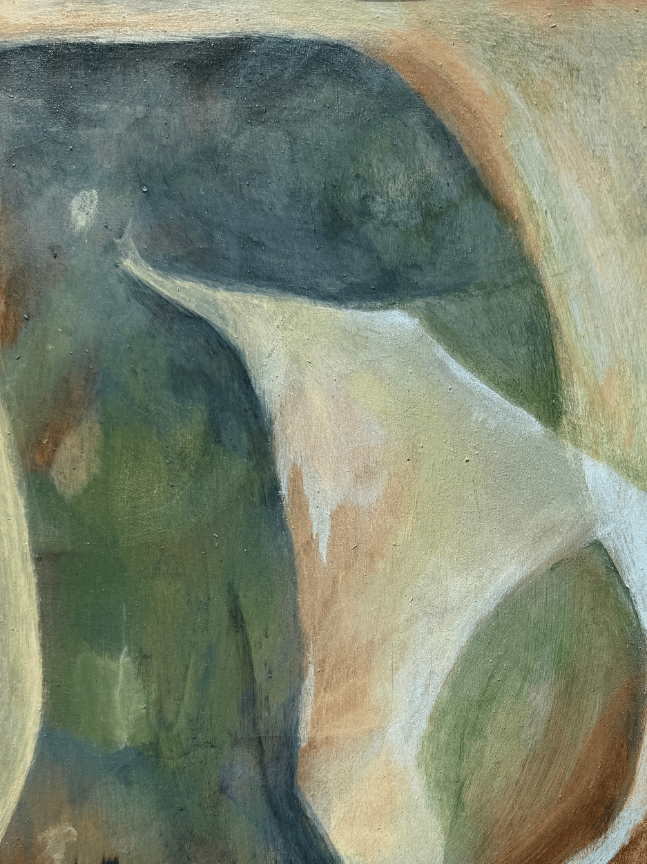 Abstract painting with earthy tones on a textured surface