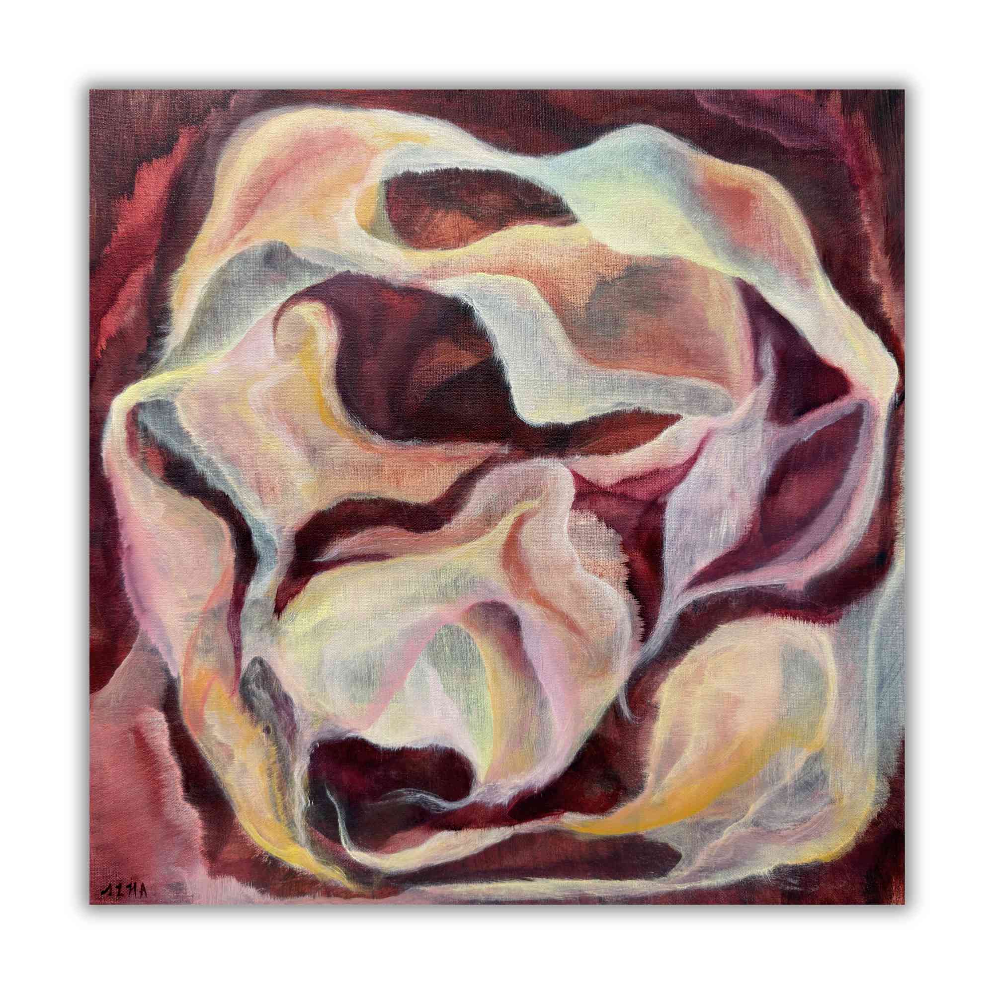 Artistic depiction of a rose with abstract coloration on a dark background